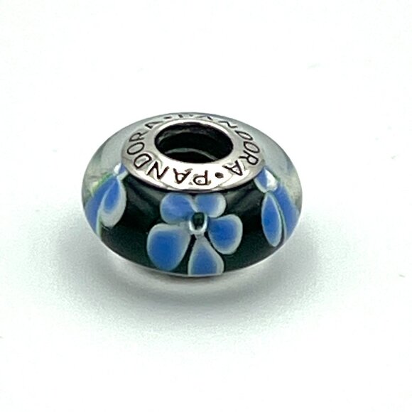 Pandora Blue Flowers Murano Glass Charm - Picture 1 of 3